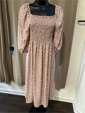 Vine & Love Blush Polka Dot Smocked Midi Dress
